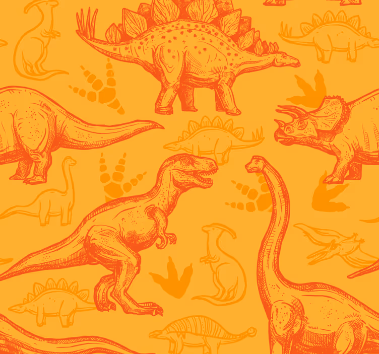 Papier peint dinosaures illustration orange - TenStickers