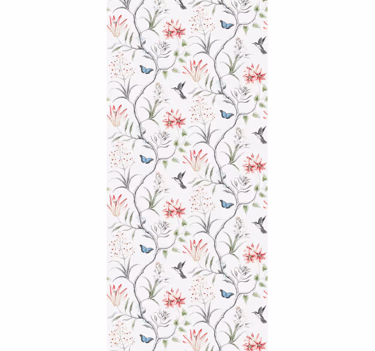 Papier peint fleurs avec colibris et papillons - TenStickers