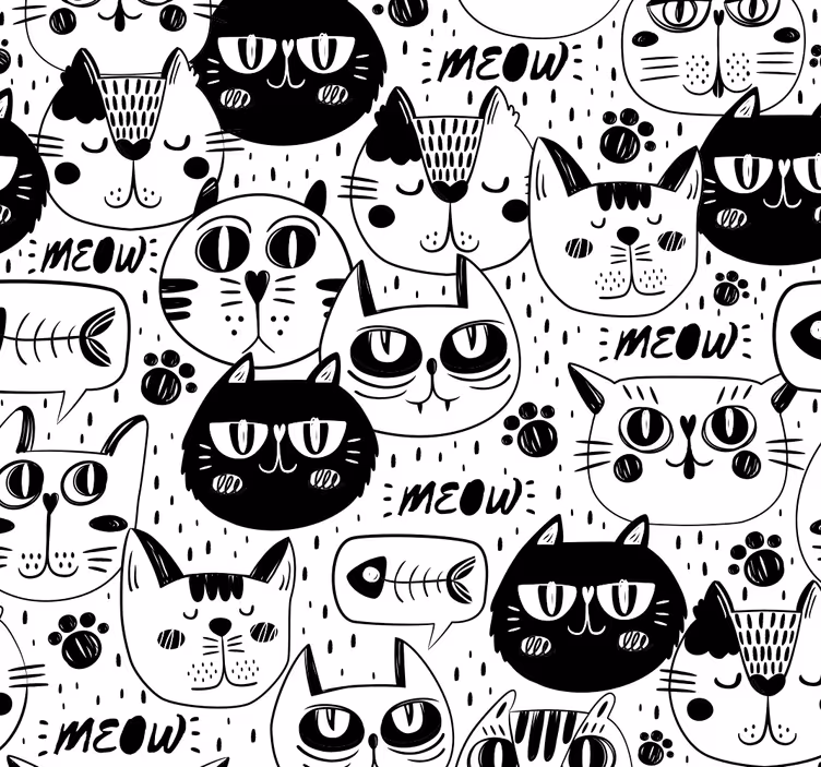 Papier peint chat gribouillages félins - TenStickers