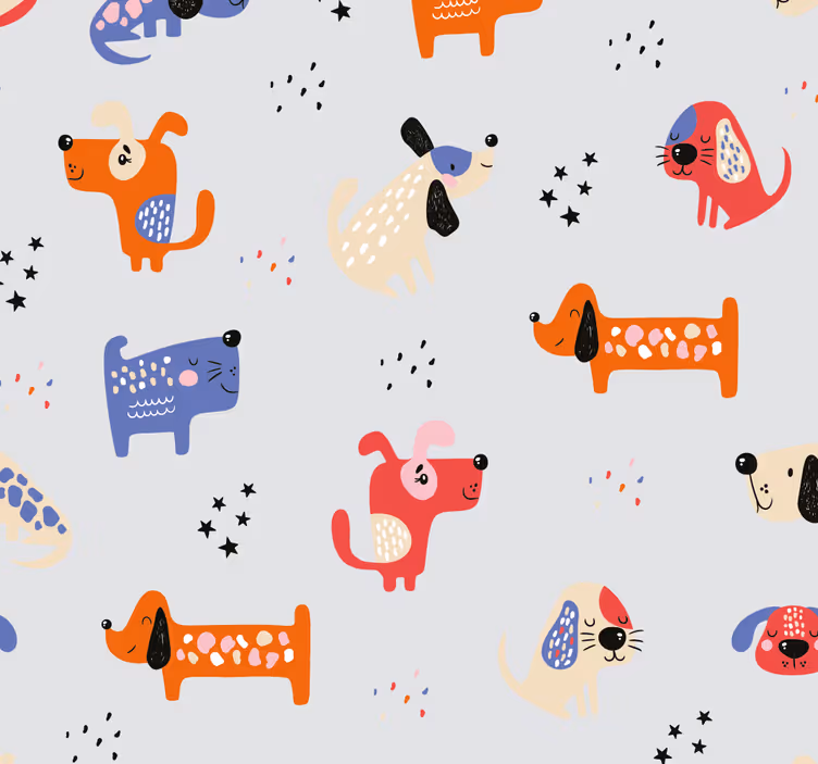Papier peint chambre chiens illustrés - TenStickers