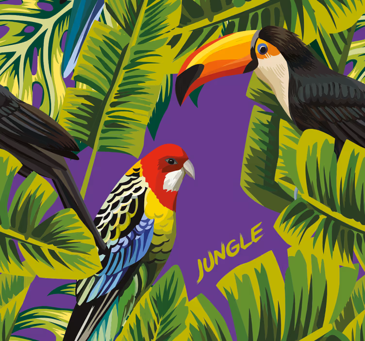 Papier peint nature jungle paradis des oiseaux tropicaux - TenStickers