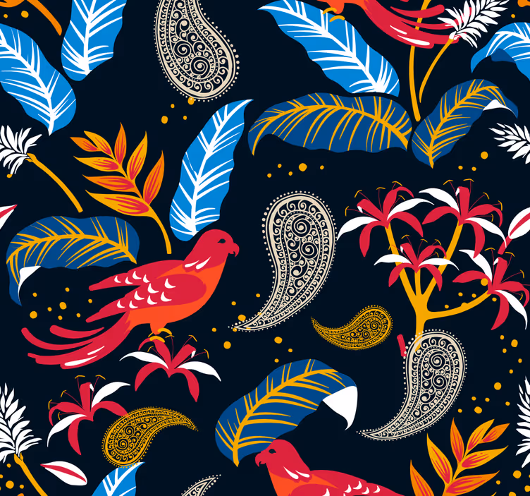 Papier peint salon motif oiseau orné - TenStickers