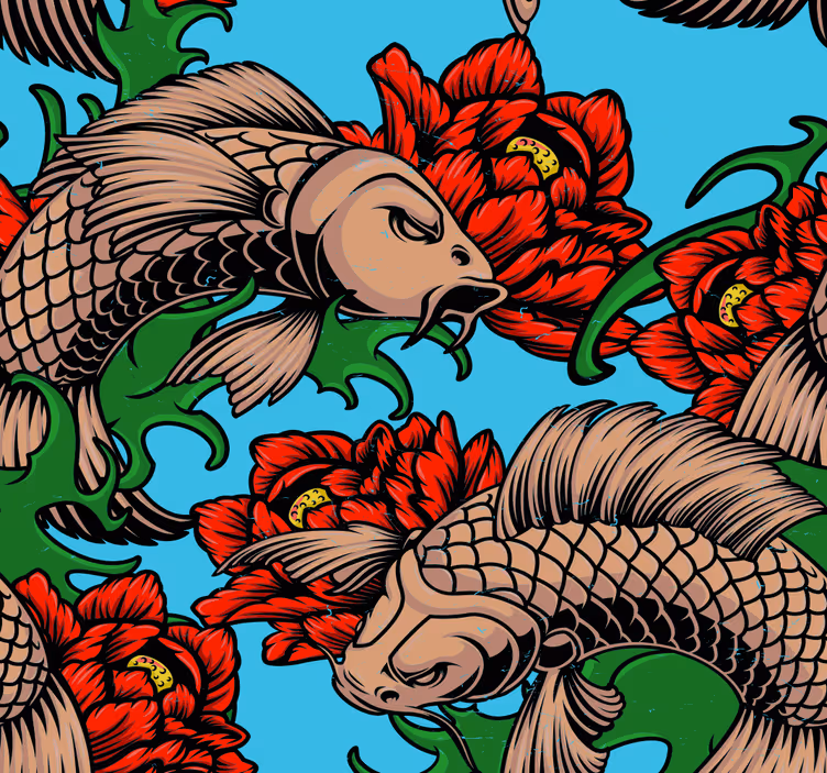 Papier peint poissons fusion florale féline - TenStickers