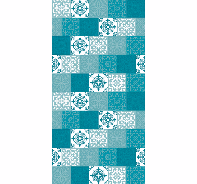 Papier peint carrelage motifs ornementaux turquoise - TenStickers