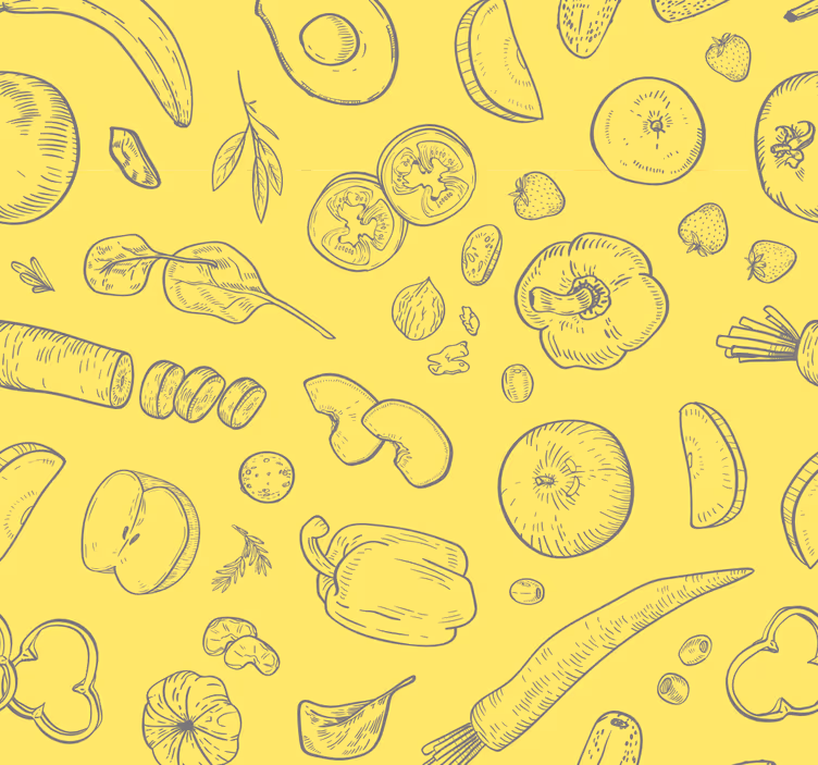 Papier peint cuisine croquis fruits et légumes - TenStickers