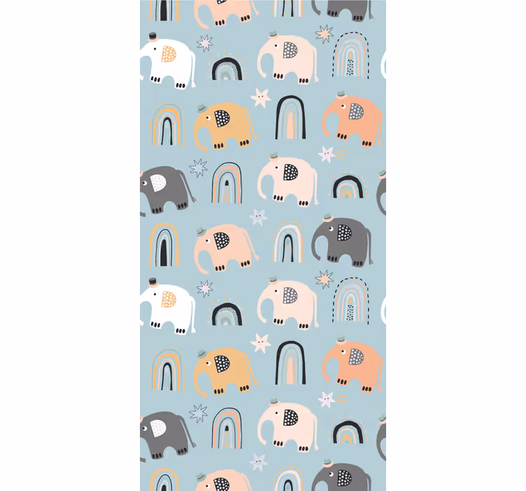 Papier peint chambre enfant motifs arc-en-ciel d'éléphants - TenStickers