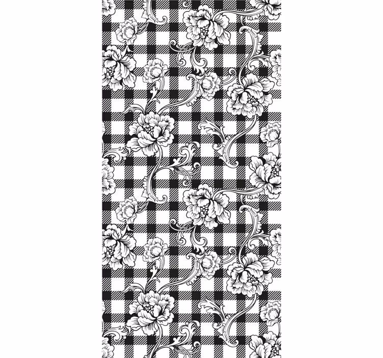 Papier peint fleurs damier floral - TenStickers