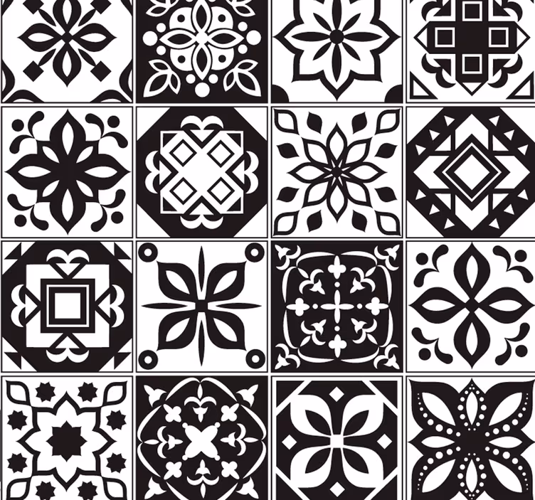 Papier peint carrelage arabesques noires et blanches - TenStickers