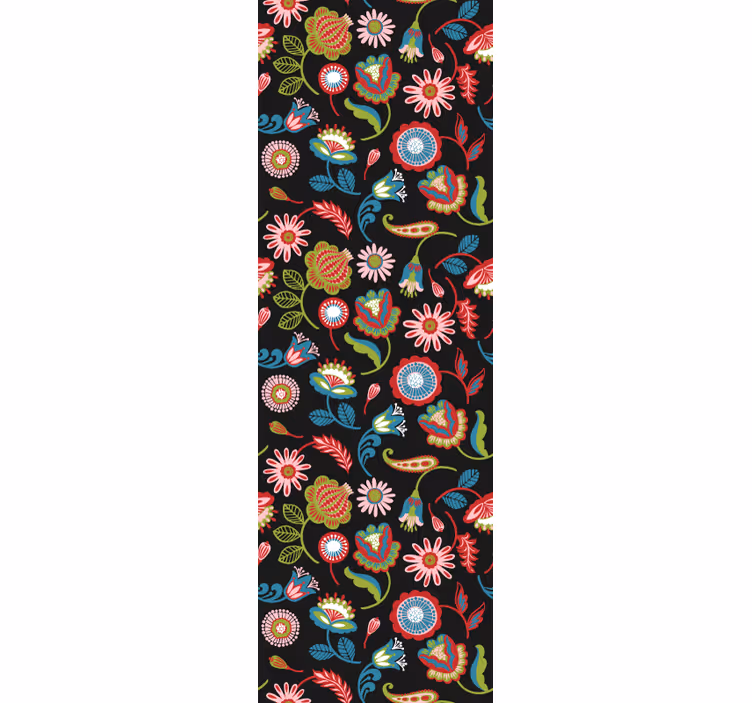 Papier peint fleuri  folklorique coloré sur fond sombre - TenStickers