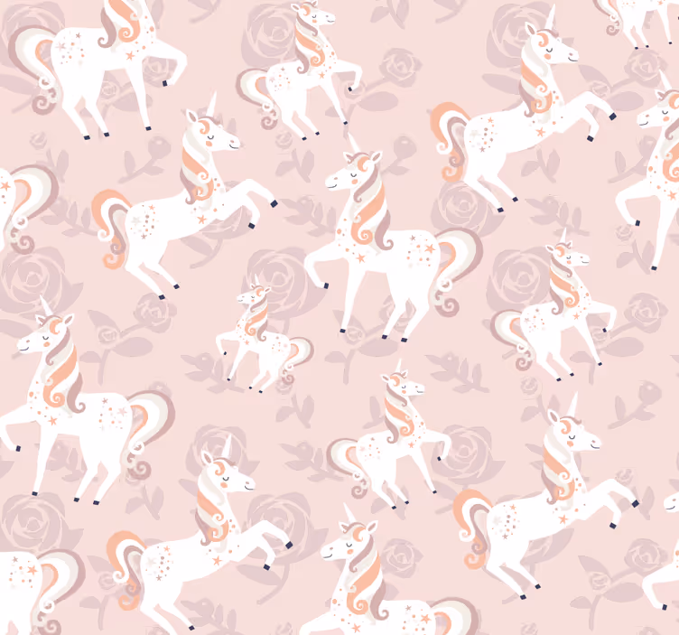 Papier peint enfant Licorne rose et haute avec des fleurs - TenStickers