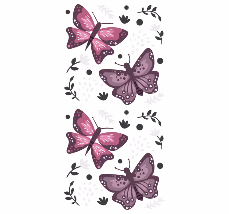 Papier peint papillon motif rose avec des feuilles - TenStickers