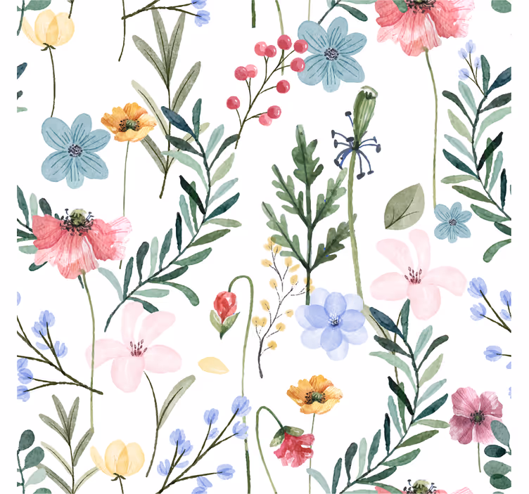 Papier peint salon dessin aquarelle fleurs - TenStickers