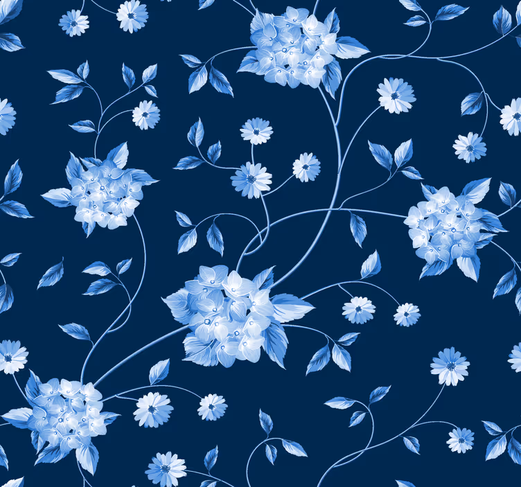 Papier peint bleu foncé plantes et fleurs bleues - TenStickers