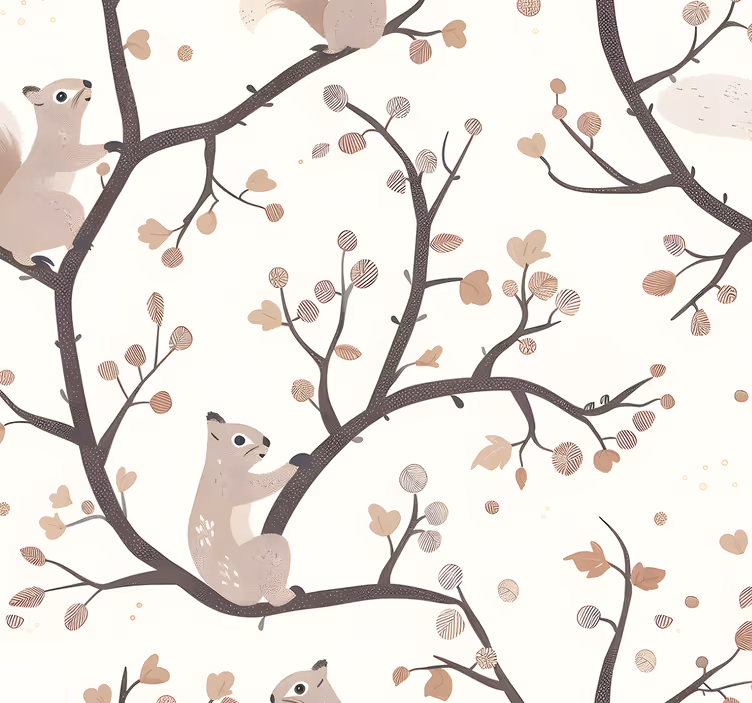 Papier peint chambre bébé motif d'écureuils beiges - TenStickers