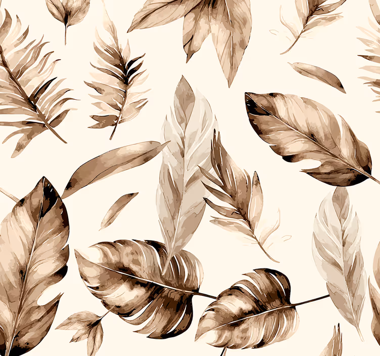 Papier peint feuilles motif de feuillage beige - TenStickers