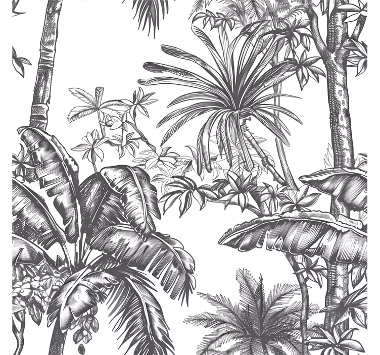 Papier peint tête de lit motif forêt tropicale monochrome - TenStickers