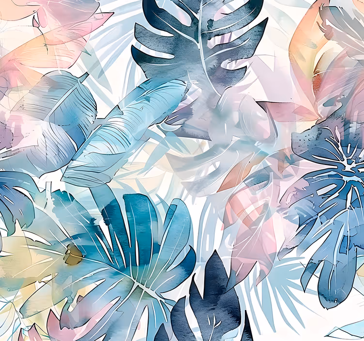 Papier peint feuilles grandes feuilles effet aquarelle - TenStickers