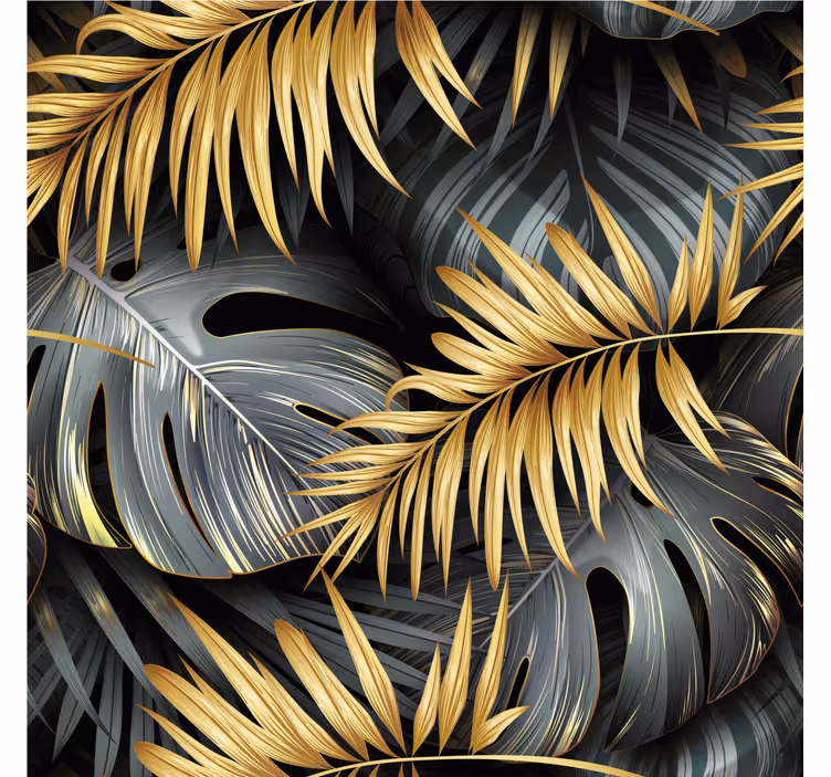 Papier peint chambre noir feuilles tropicales - TenStickers
