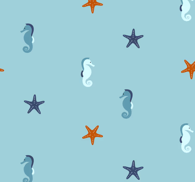 Papier peint enfant hippocampes et étoiles de mer - TenStickers
