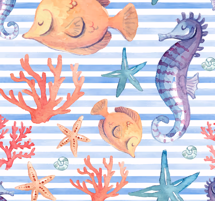 Papier peint poisson animaux marins et coraux - TenStickers