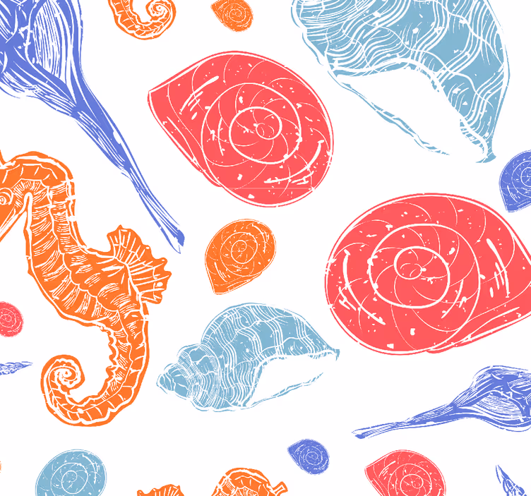 Papier peint poissons coquillages et hippocampes - TenStickers