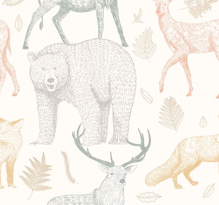 Papier peint animaux motifs forestiers pastel - TenStickers
