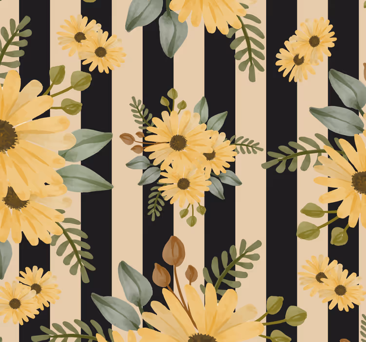 Papier peint fleurs motif tournesol rayé - TenStickers