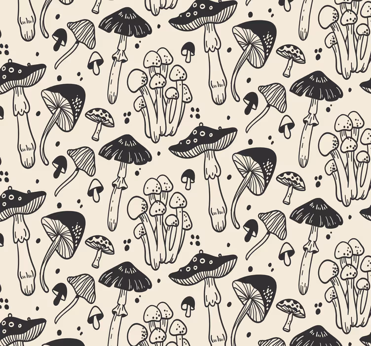 Papier peint salon motif champignon fond beige - TenStickers