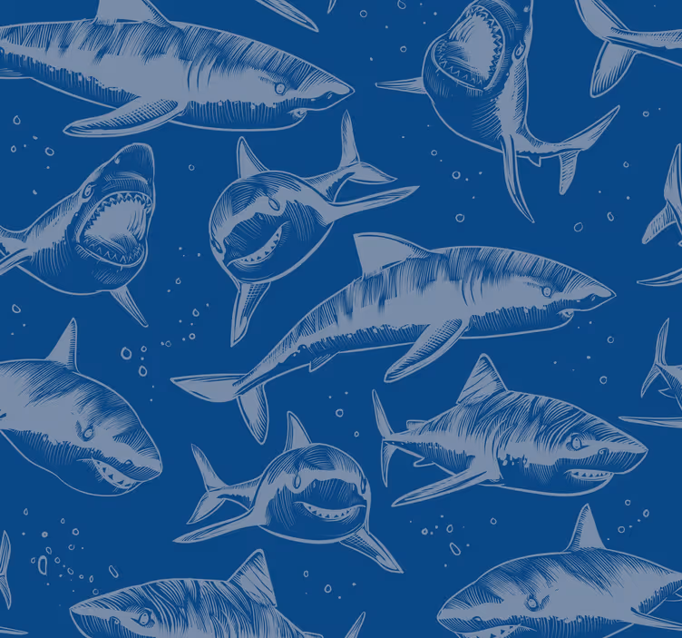 Papier peint chambre enfant bleu requins - TenStickers