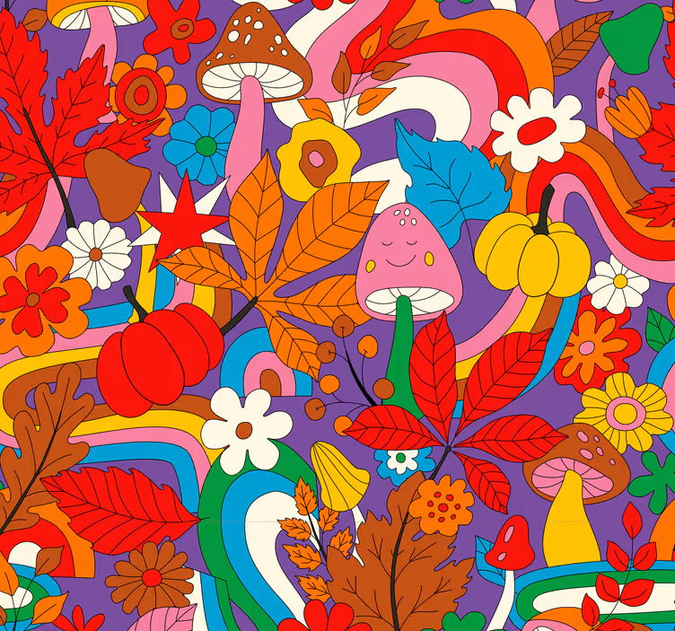 Papier peint vintage flower power - TenStickers