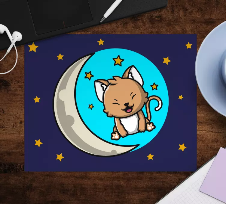 Tapis de souris animé chat mignon lune - TenStickers