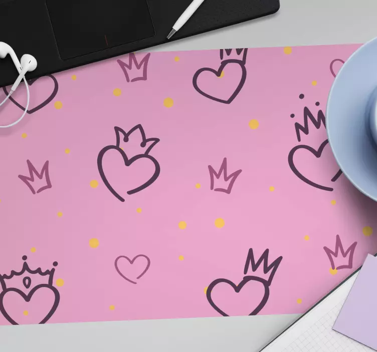 Tapis de souris motif cœurs avec couronnes - TenStickers