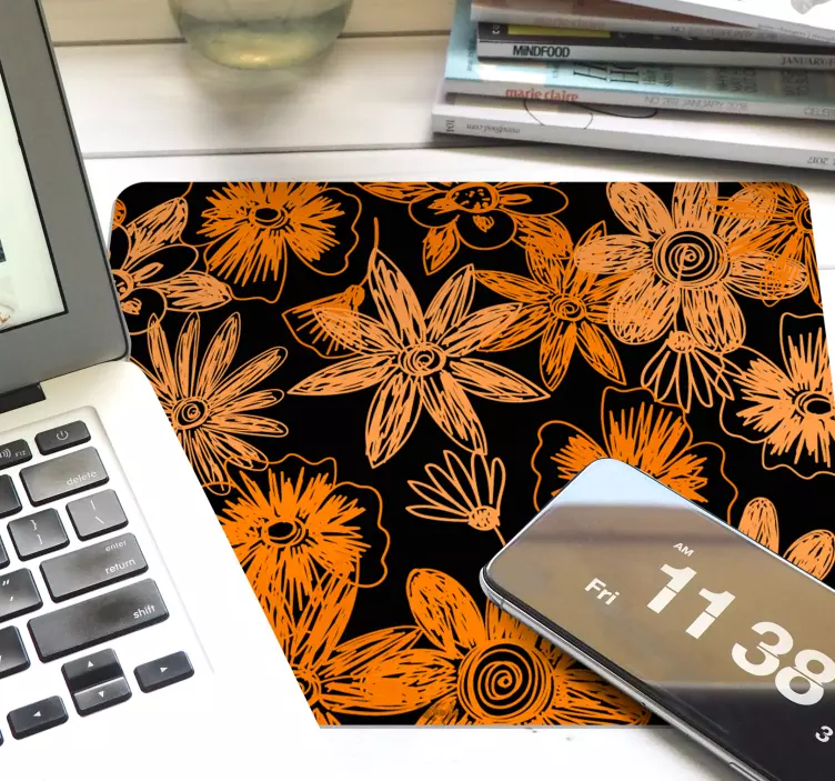 Tapis de souris motif floral orange - TenStickers