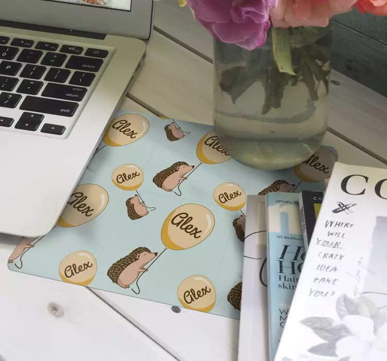 Tapis de souris personnalisable hérisson avec ballons - TenStickers