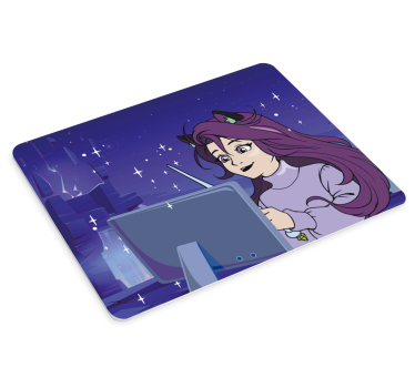Tapis de souris animé fille utilisant une tablette - TenStickers
