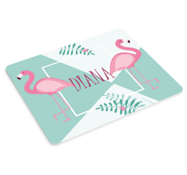 Tapis de souris avec nom Flamants roses et feuilles - TenStickers