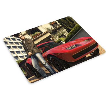 Tapis de souris gamer personnage à côté d'un véhicule rouge - TenStickers