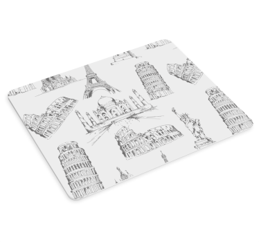Tapis de souris carte du monde croquis de monuments célèbres - TenStickers