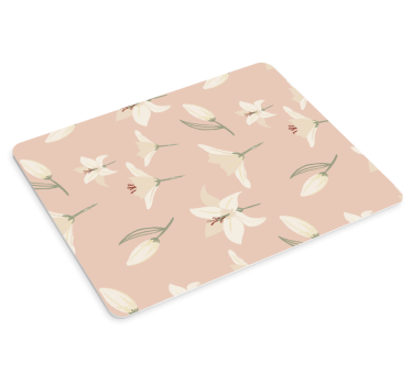 Tapis de souris motif Lys blancs sur fond beige nude - TenStickers