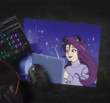 Tapis de souris animé fille utilisant une tablette - TenStickers
