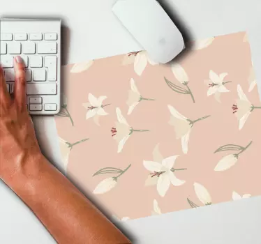 Tapis de souris motif Lys blancs sur fond beige nude - TenStickers
