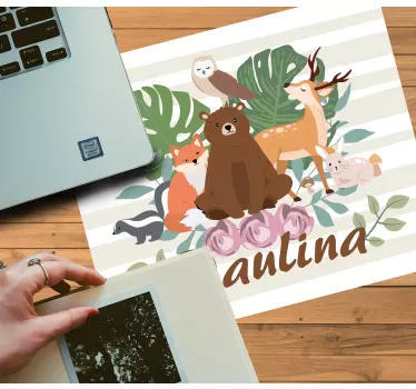 Tapis de souris avec nom Animaux des bois girly personnalisés - TenStickers