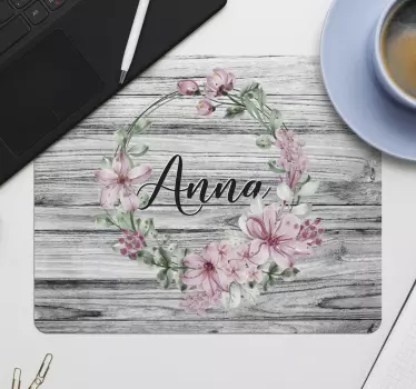 tapis de souris nom Cercle de fleurs avec nom - TenStickers