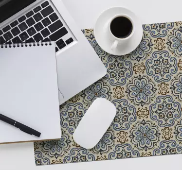 Tapis de souris carreaux floraux bleus - TenStickers