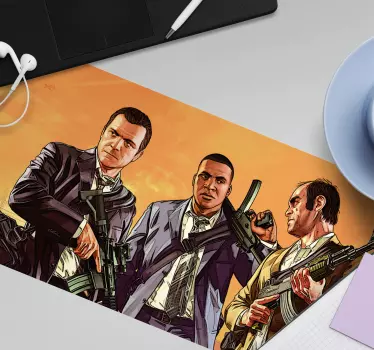 Tapis de souris gamer affrontement entre trois personnages - TenStickers
