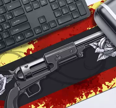 Tapis de souris gamer révolver avec roses - TenStickers