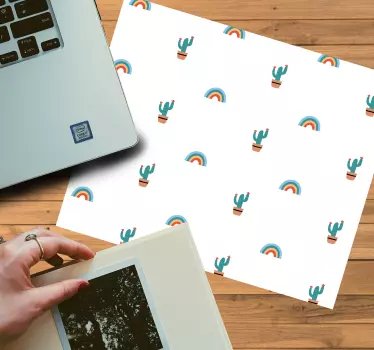 Tapis de souris motif cactus colorés et arcs-en-ciel - TenStickers