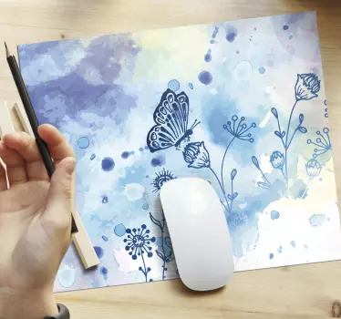Tapis de souris motif éclaboussure florale papillon - TenStickers