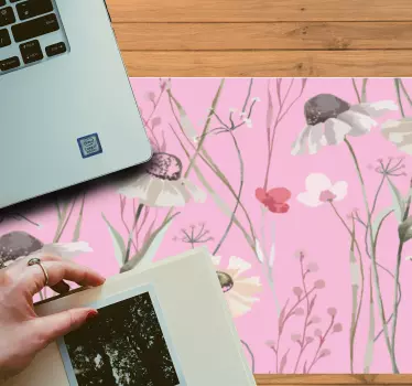 Tapis de souris motif fond rose fleuri - TenStickers