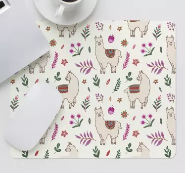 Tapis de souris original llamas et motifs floraux - TenStickers